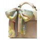 silk scarf purse and neck birds pattern yellow and nude