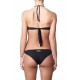bikini negro mujer top halter collar plateado integrado panty ajustable