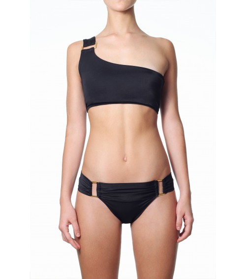 bikini mujer negro un hombro clasico accesorios baño de oro