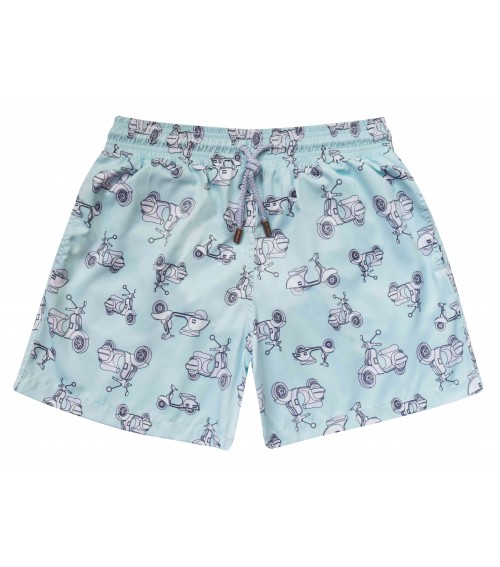 short bañador para hombres con estampado vespas azules
