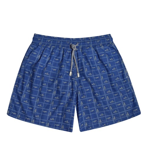 zancanaro short de playa de diseñador con estampados de cuerdas color azul 