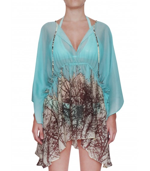 túnica de seda italiana color azul agua 
