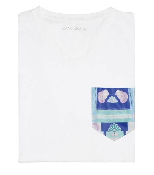 Franela blanca con bolsillo estampada inspiracion italia david