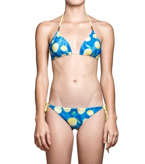 designer bikini lemons unique print yellow and blue