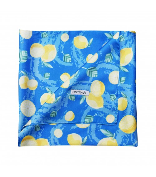 PAÑOLETA  multiuso de diseñador estampada limones azul y amarilla