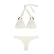 	womens pearl white bikini set triangle top gold plated accessory classic bottom